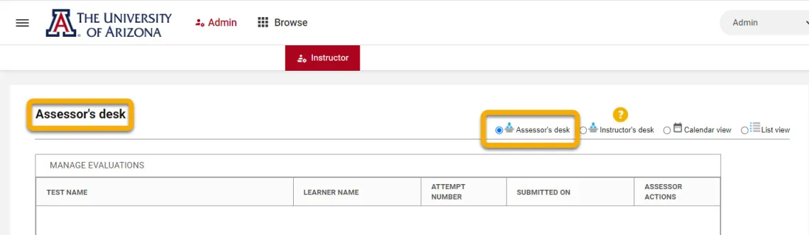 Screenshot of the Assessor's Desk in EDGE Learning