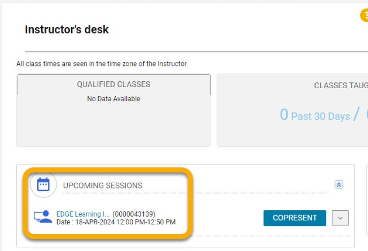Screenshot of sample link to class roster from Instructor Desk view