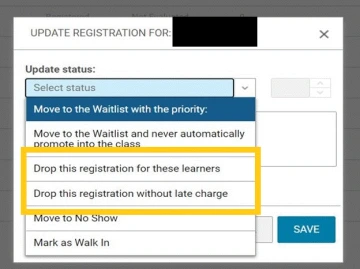 Drop-down list of statuses