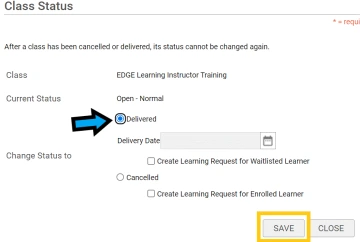 process of marking a class as delivered 