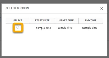 Screenshot of pop-up window with sample class and radio button next to it highlighted